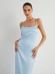 Silent Sea Satin Slit Midi Dress