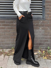 Oblique Waistband Pockets Slit Maxi Skirt