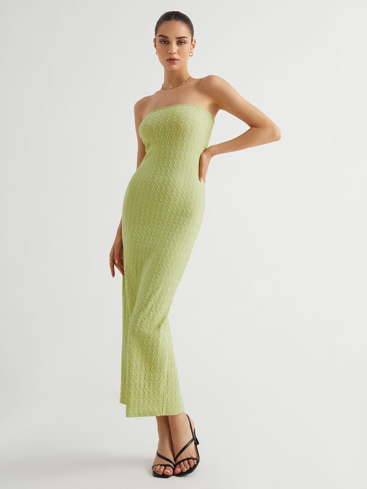 Greeness Textured Slit Tube Long Dress