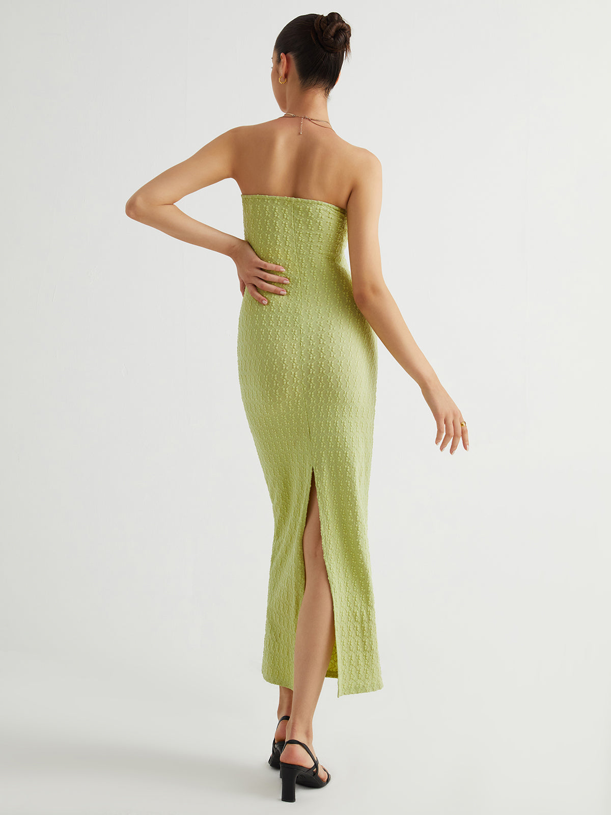 Greeness Textured Slit Tube Long Dress