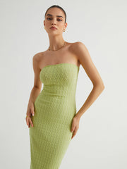 Greeness Textured Slit Tube Long Dress