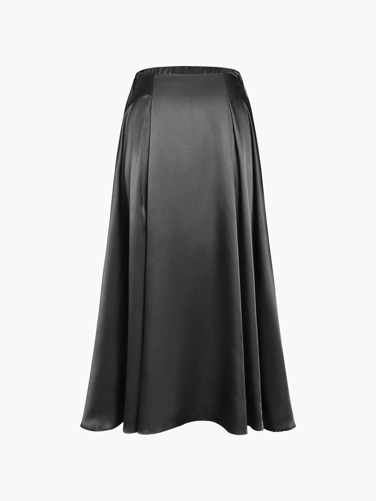 Satin Elastic Waistband Zippered Flowy Maxi Skirt