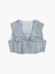 Denim Raw Hem Crop Vest