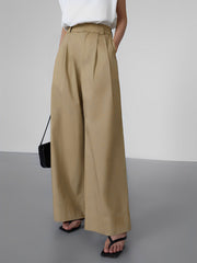 Effortless Full Length Pleated Wide Leg Dress Pants