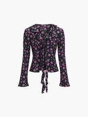 Rosa Rugosa Floral Ruffle Tied Blouse