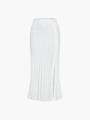 Side Buttoned Pleat Rib Maxi Skirt