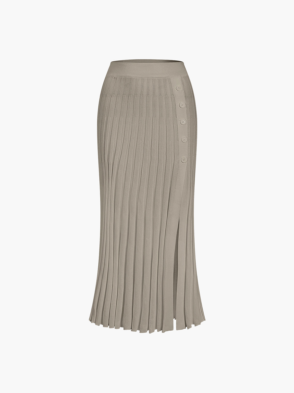 Side Buttoned Pleat Rib Maxi Skirt