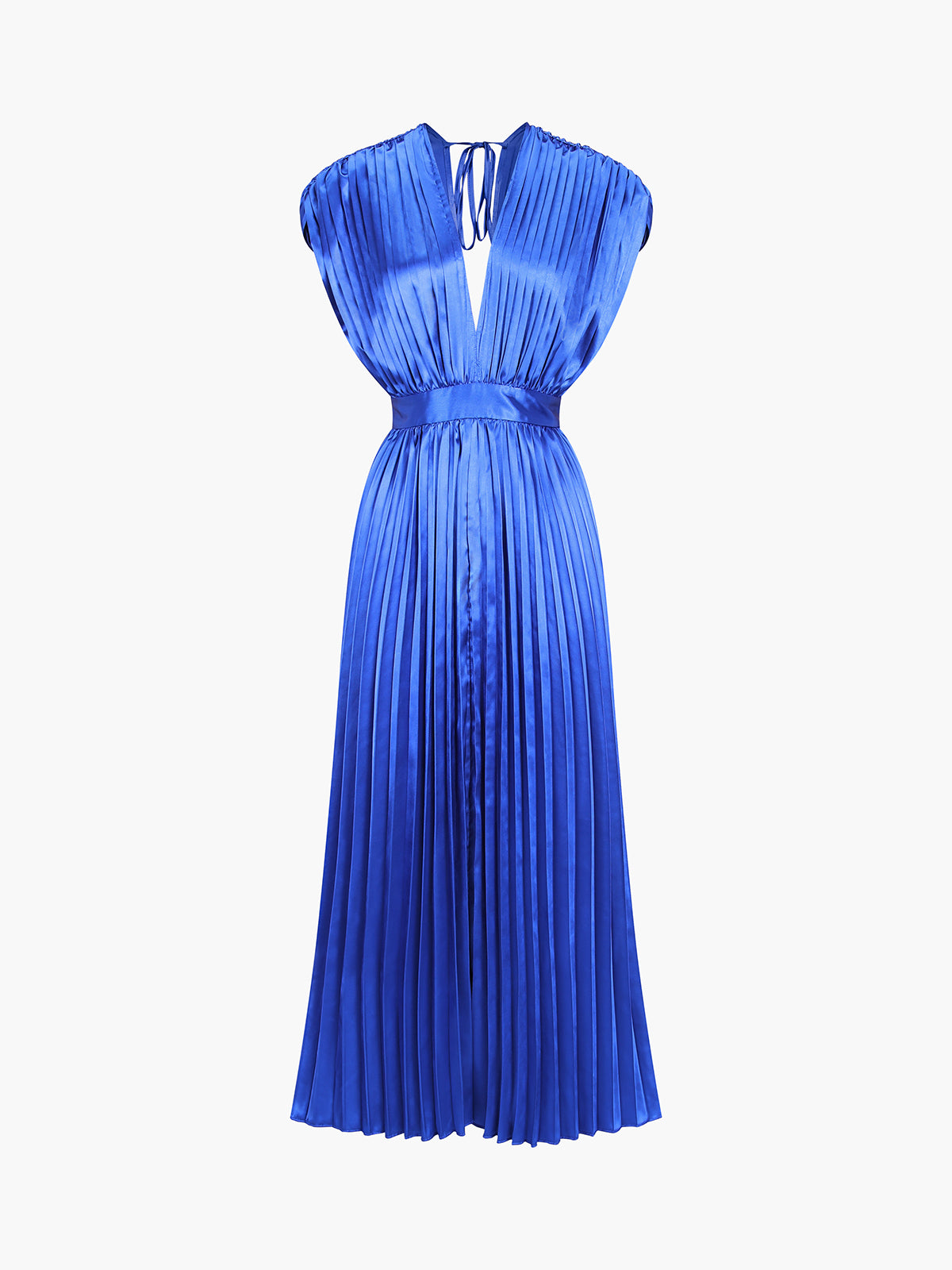 Reminiscence Satin Zippered Pleat Midi Dress