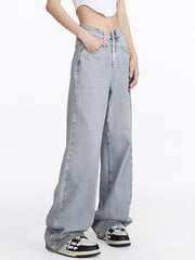 Faded Denim Baggy Wide Leg Boyfriend Jeans