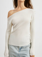 Off Shoulder Long Sleeve Rib Knit Top