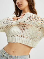 Rosette Crochet Long Sleeve Crop Top