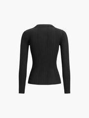 Rib Collared Long Sleeve Top