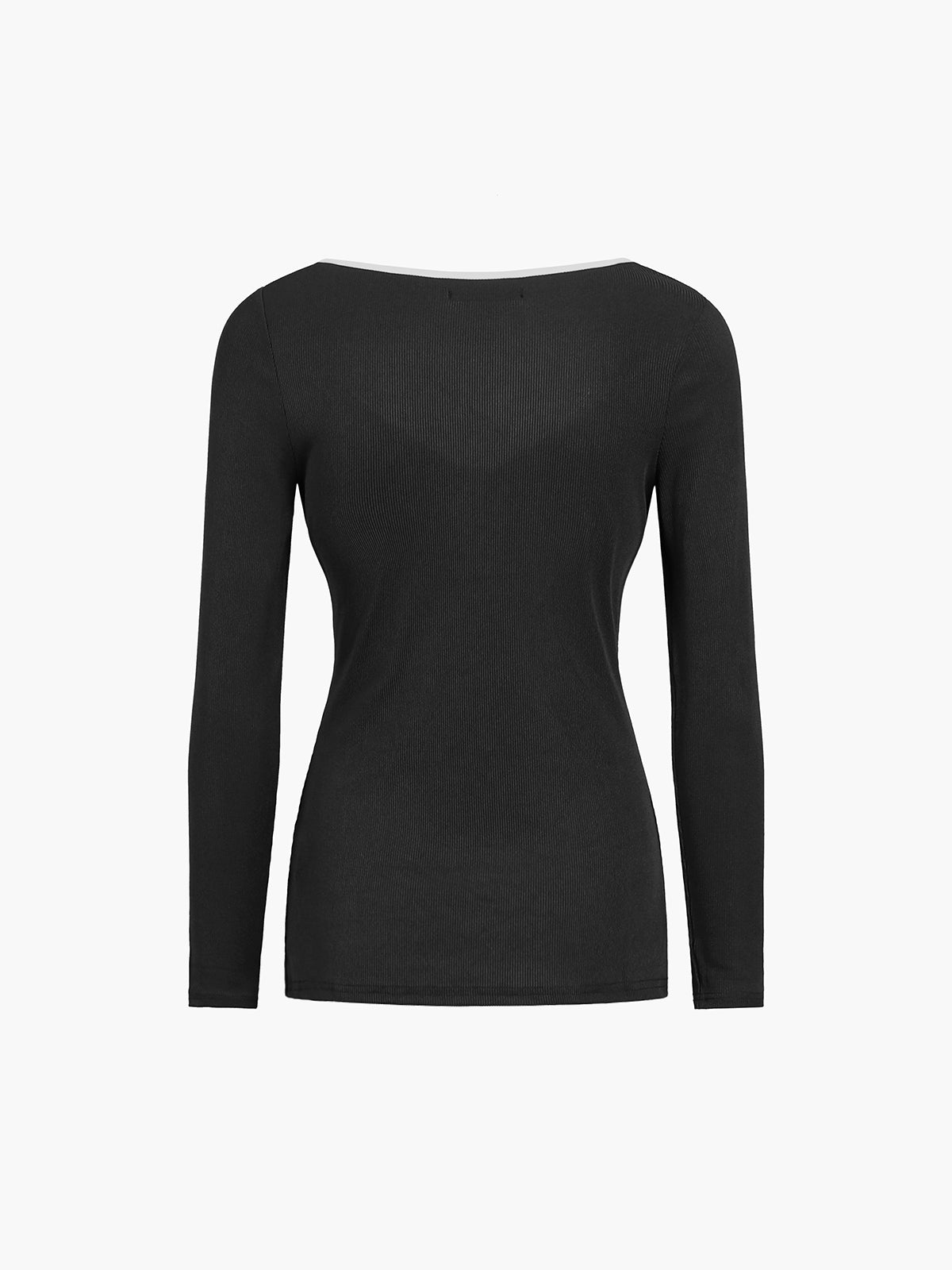 Contrast Trim Rib Long Sleeve Top