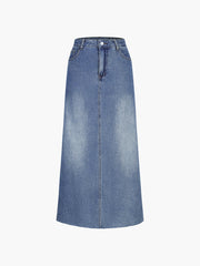 Faded Denim Buttoned Maxi Skirt