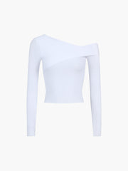 Asymmetric Off Shoulder Rib Long Sleeve Top