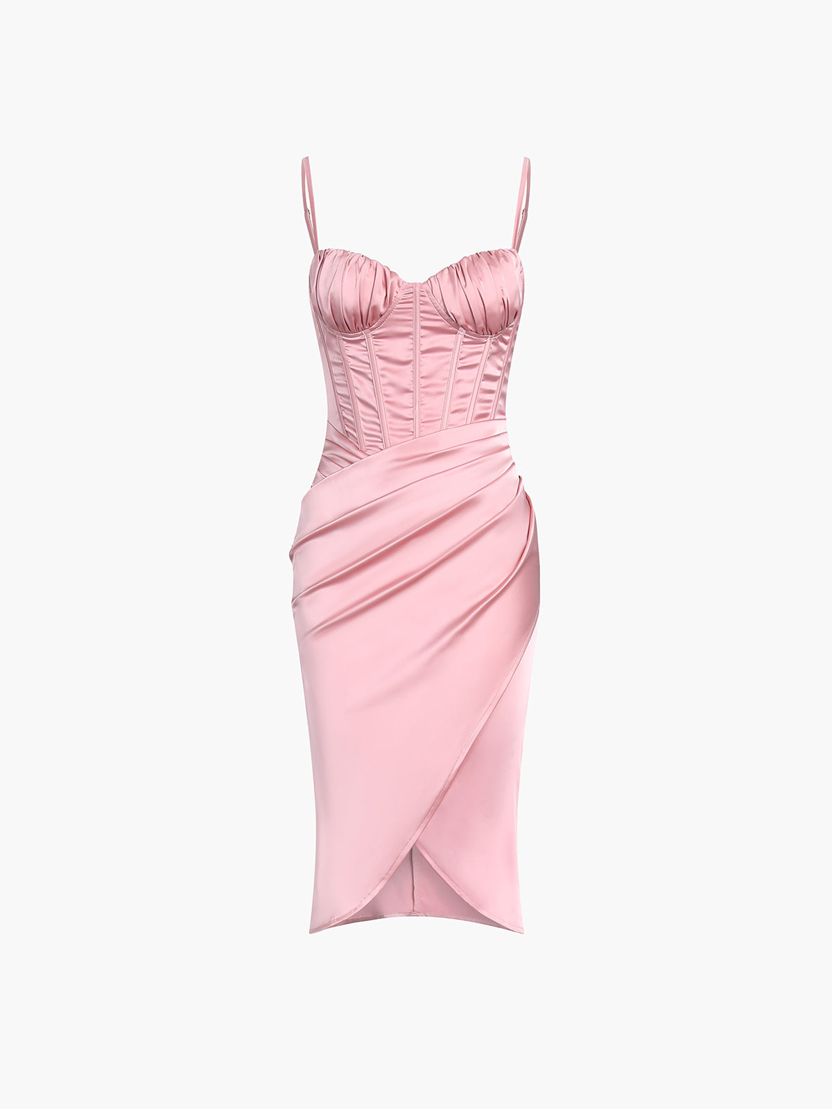 Barbiecore Corset Mermaid Zippered Satin Midi Dress