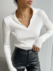 Collared Rib Knit Top