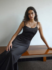 Tie Back Satin Slip Long Dress