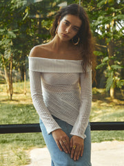 Off Shoulder Overfold Oblique Hem Long Sleeve Knit Top