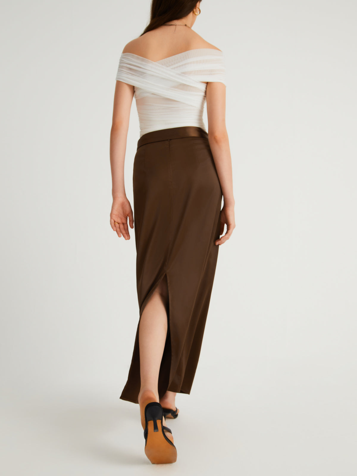 Satin Belted Maxi Skirt