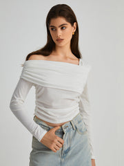 Asymmetric Off Shoulder Long Sleeve Shirt