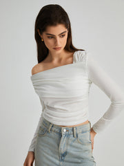 Asymmetric Off Shoulder Long Sleeve Shirt