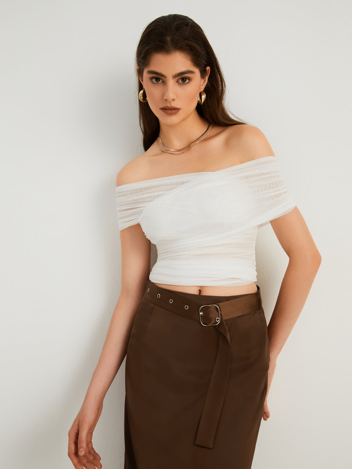 Criss Cross Off Shoulder Mesh Top