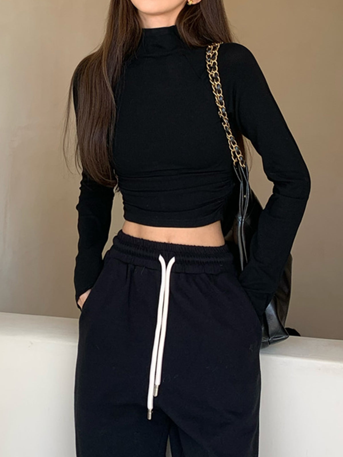 Basic Long Sleeve Crop Shirt