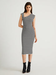 Asymmetric Neck Stripe Midi Sweater Dress