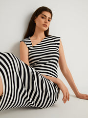 Asymmetric Neck Stripe Midi Sweater Dress