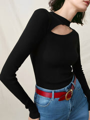 Halter Cutout Long Sleeve Knit Top