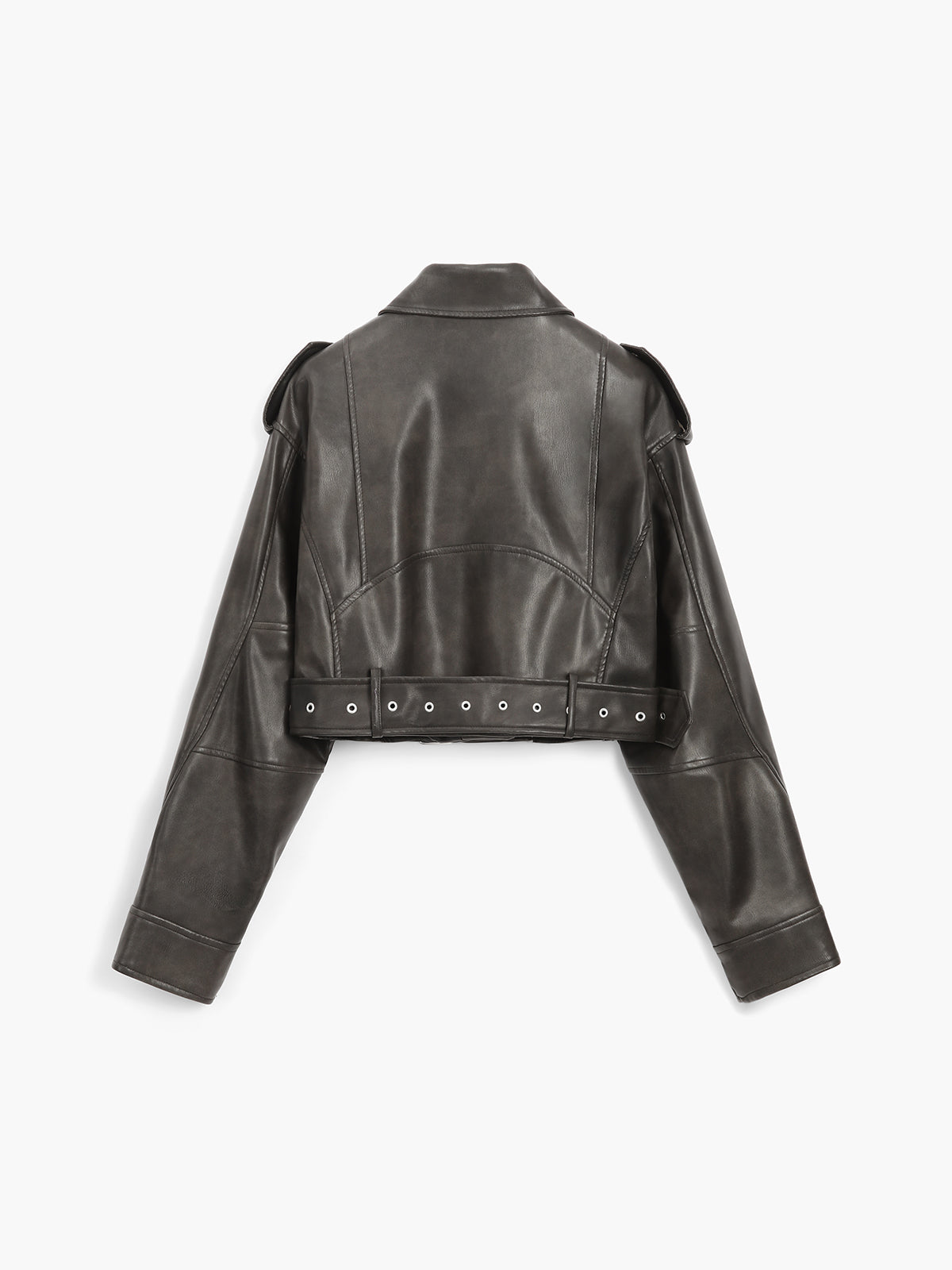 Faux Leather Belted Crop Bomber Jacket