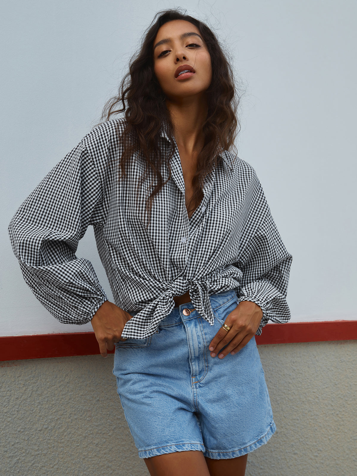 Gingham Puff Sleeve Shirt