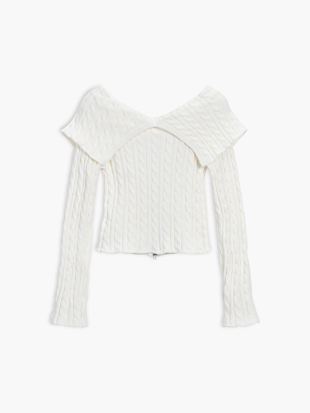 Collared Cable Knit Zippered Cardigan