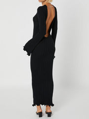 Tranquility Rib Open Back Long Sleeve Long Dress