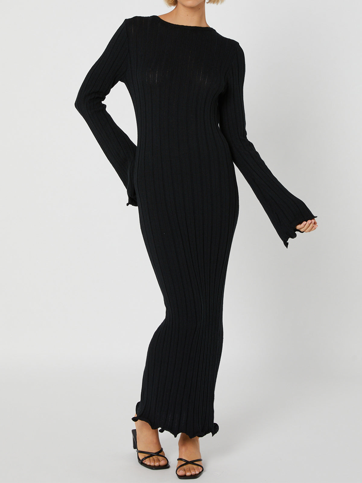 Tranquility Rib Open Back Long Sleeve Long Dress