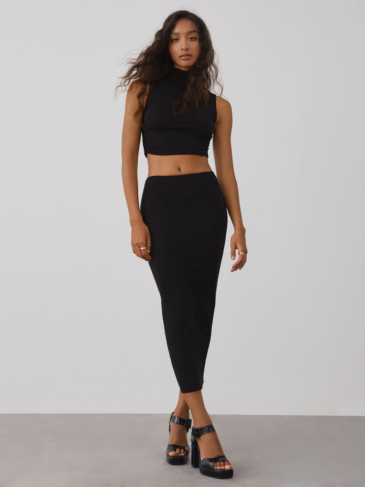 In A Daze Mock Neck Two Piece Skirt Set