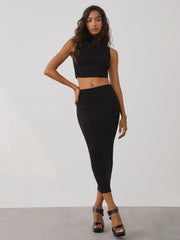 In A Daze Mock Neck Two Piece Skirt Set