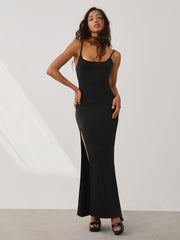 Set The Scene Lace Slit Long Dress