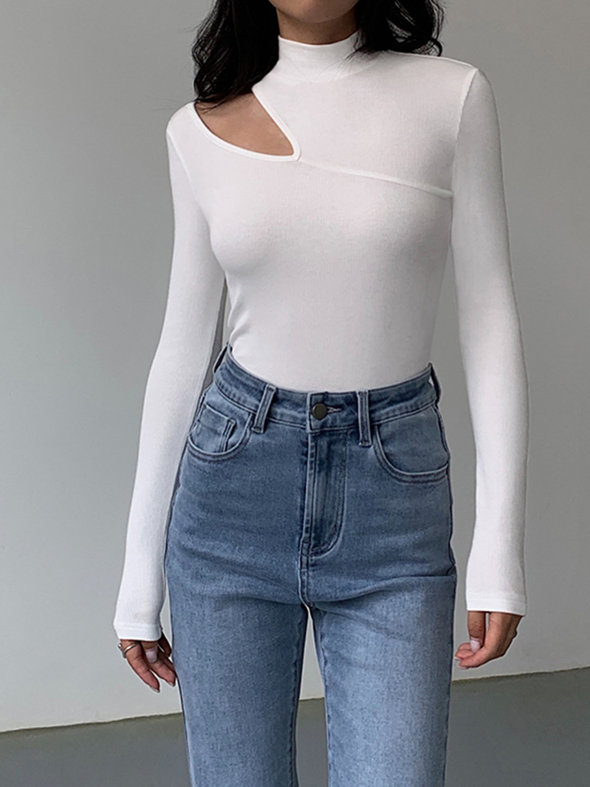 Easy On Me Cutout Mock Neck Long Sleeve Top