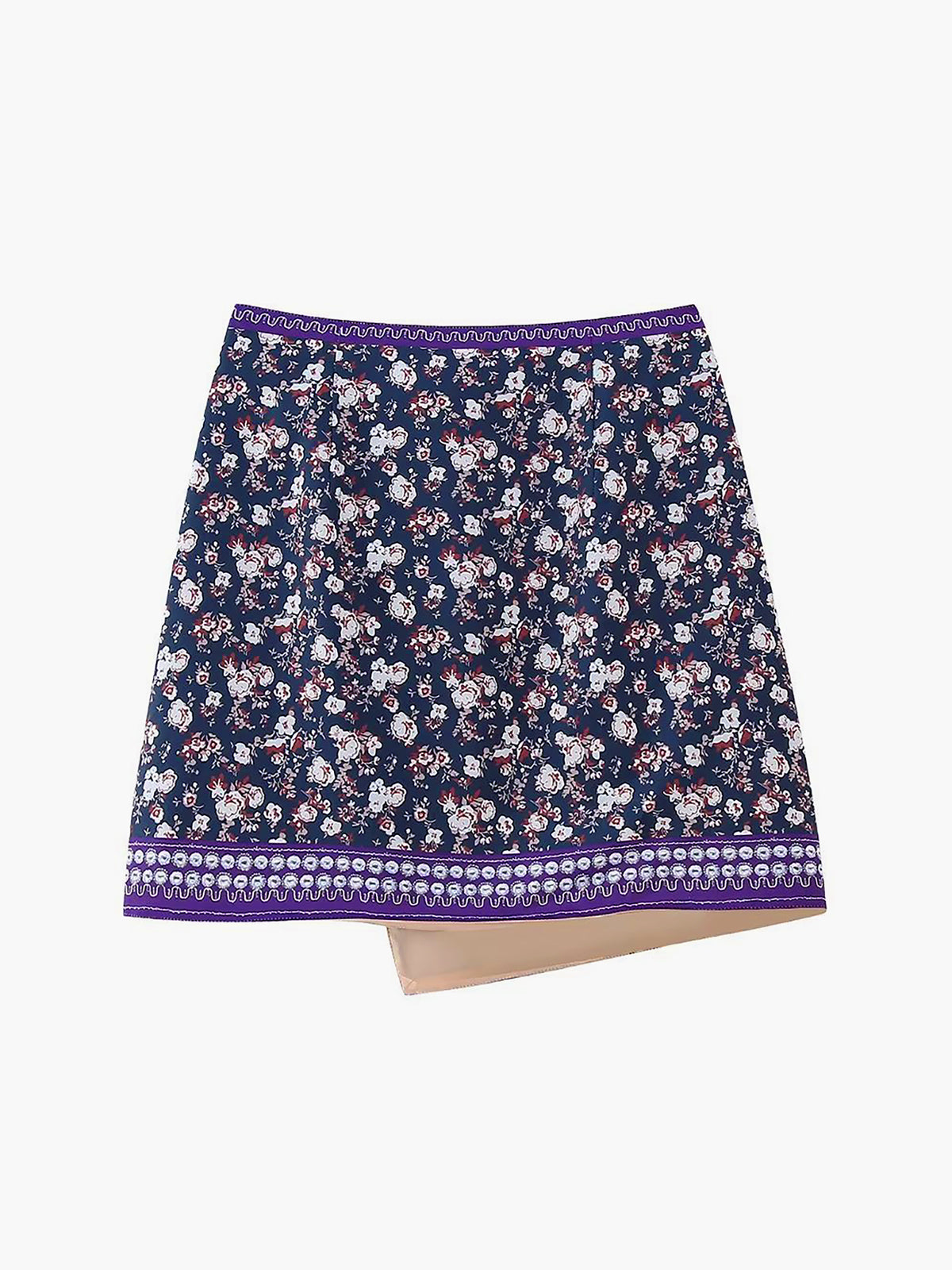 Embroidered Asymmetric Floral Mini Skirt