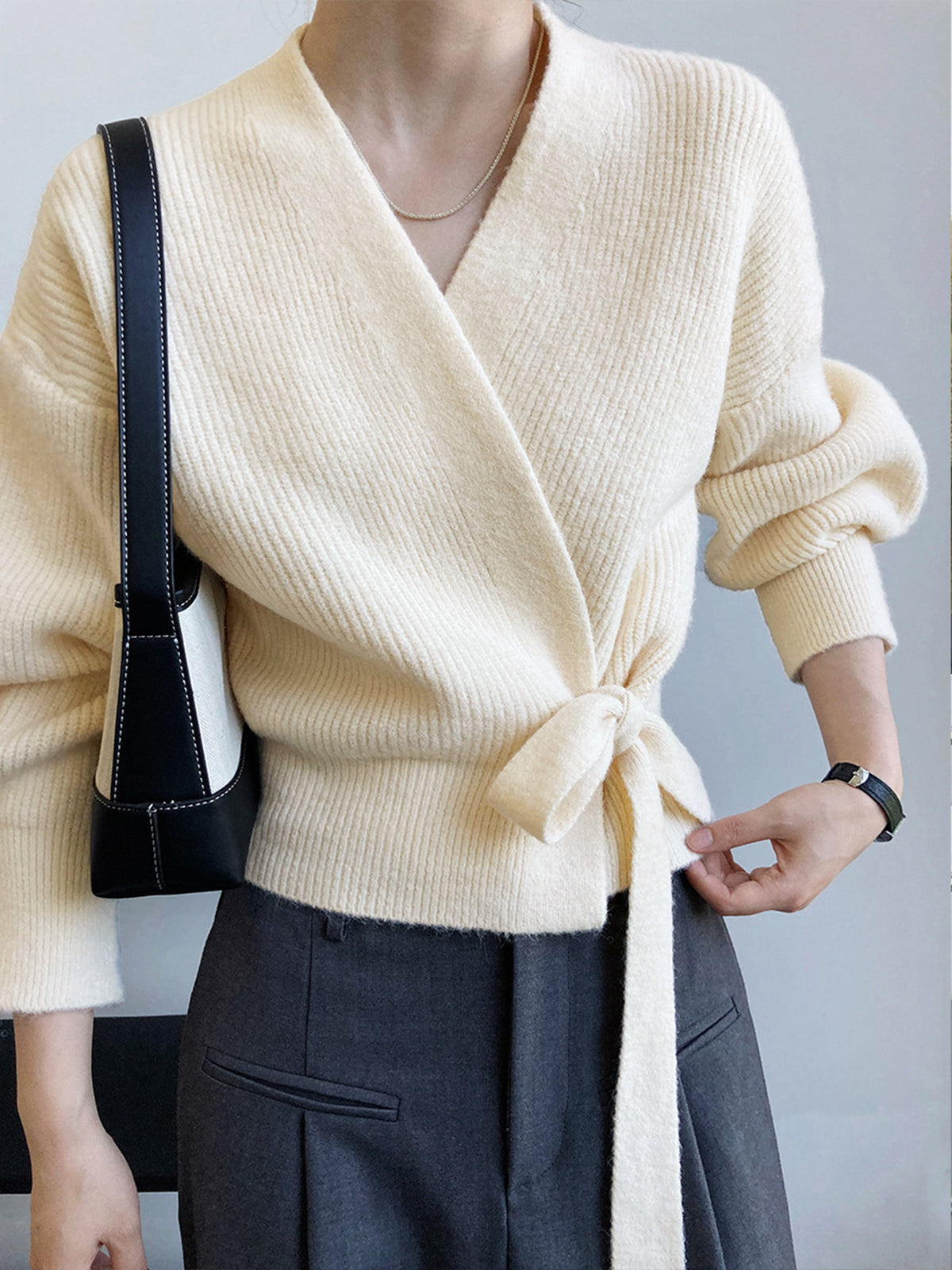 Creamy Flatwhite Wrap Tied Cardigan