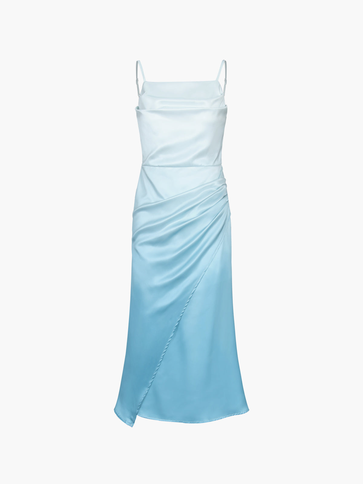 Coastal Hue Ombre Satin Ruched Long Dress