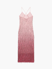 Rosy Ombre Sequined Midi Dress