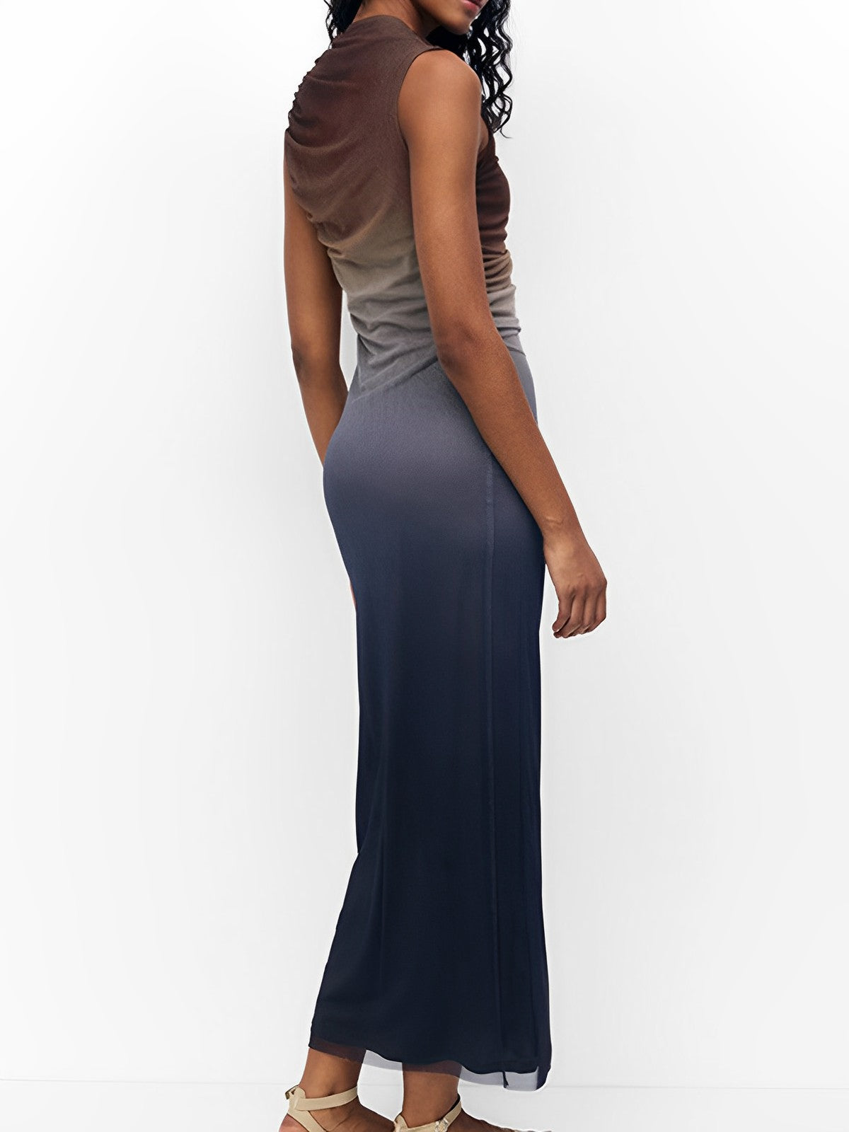 Mercury Ombre Mesh Asymmetric Neckline Long Dress