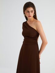 Cocoa Beans Open Back One Shoulder Midi Dress