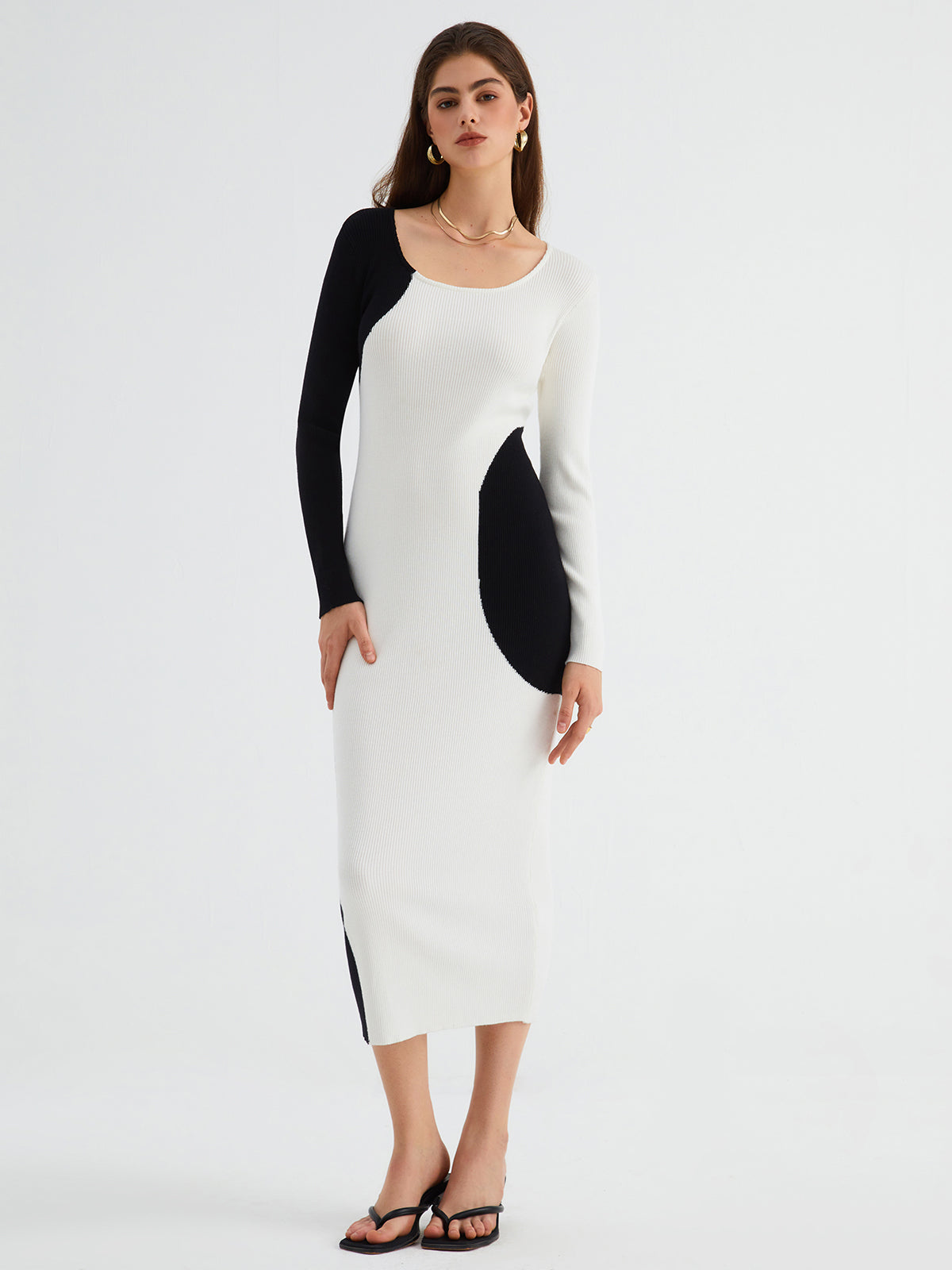 Oreo Two Tone Long Sweater Dress