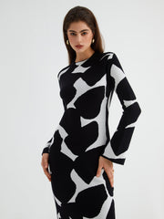 Zebra Print Long Sleeve Long Sweater Dress