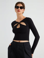 Petals Keyhole Long Sleeve Crop Top