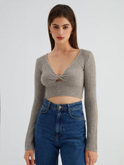 Eyelet Twisted Crop Sweater